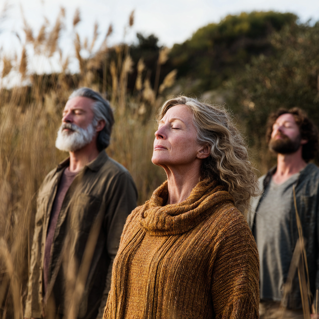 Спокійна усміхнена європейська жінка в медитативній позі лотоса, демонструє релаксацію та внутрішній спокій у затишній домашній обстановці